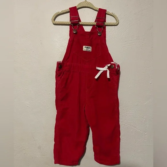 OshKosh B'gosh Vibrant Red Overalls with White Bow Accent - Picture 1 of 7